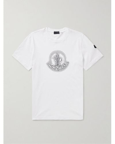 Moncler T-shirt in jersey di cotone con stampa e logo applicato - Bianco