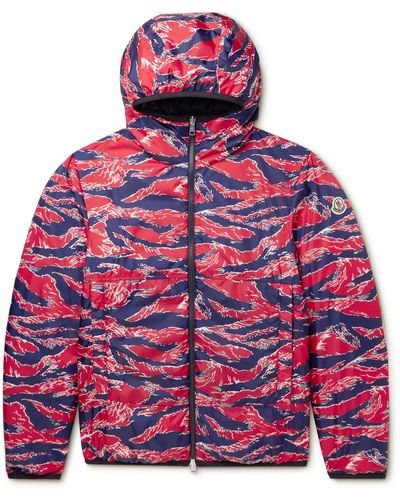 Moncler Bressay Reversible Printed Shell Hooded Down Jacket - Red