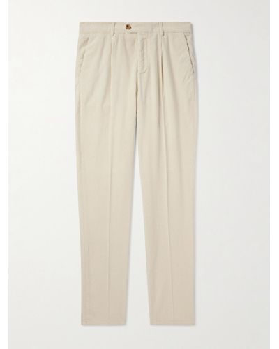 Brunello Cucinelli Straight-leg Pleated Cotton-corduroy Trousers - White