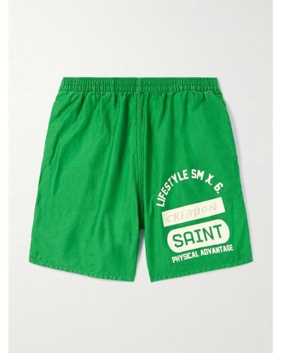 SAINT Mxxxxxx Straight-leg Logo-print Cotton-twill Shorts - Green