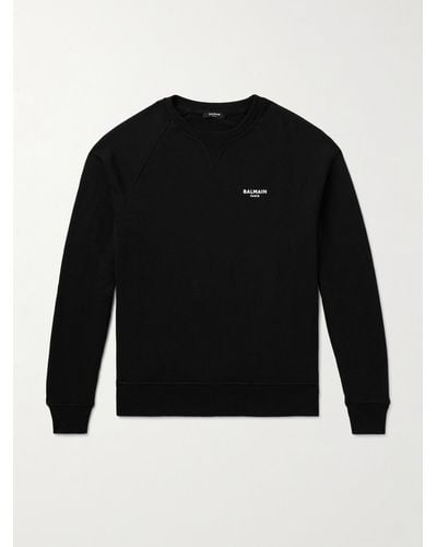 Balmain Logo-flocked Cotton-jersey Sweatshirt - Black