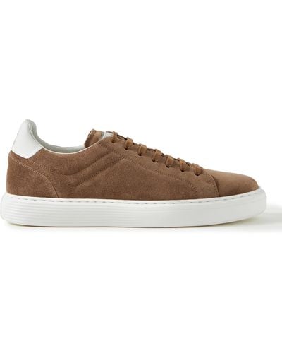 Brunello Cucinelli Urano Leather-trimmed Suede Sneakers - Brown