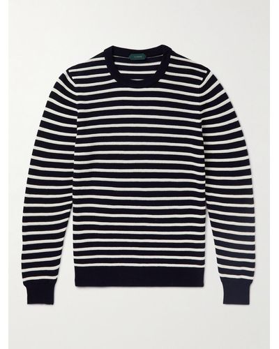 Incotex Striped Knitted Cotton Sweater - Blue