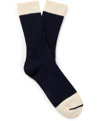 MR P. Two-tone Recycled Cotton-blend Socks - Blue