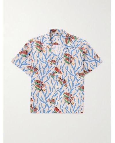 Bode Swimmers Hemd aus Baumwolle mit Print und Reverskragen - Blau