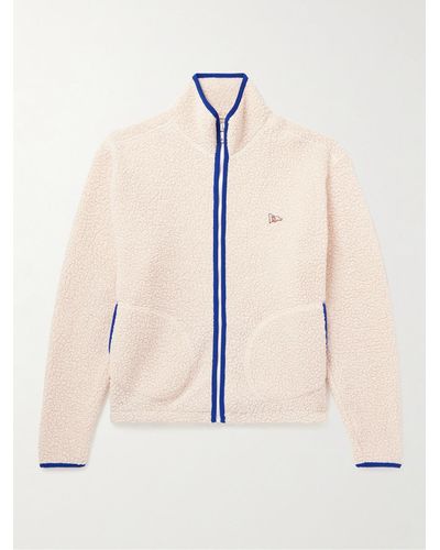 Drake's Logo-embroidered Wool-blend Fleece Jacket - Natural
