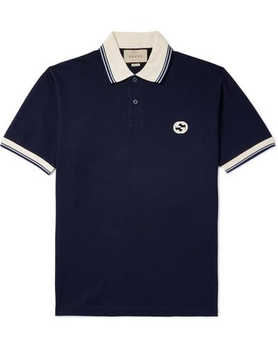 Gucci Cotton Polo Shirt With Interlocking G - Blue