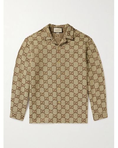 Gucci Monogram-pattern Camp-collar Relaxed-fit Cotton-blend Shirt - Natural
