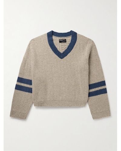 Enfants Riches Deprimes Asymmetric Striped Brushed-cashmere Sweater - Natural