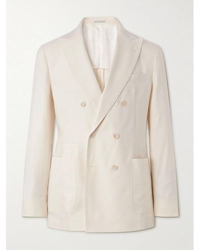 Brunello Cucinelli Double-breasted Linen And Wool-blend Suit Jacket - Natural