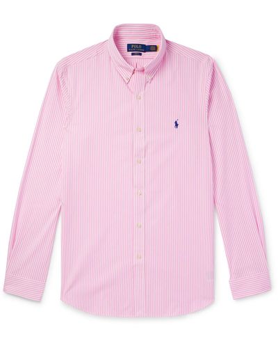 Polo Ralph Lauren Button-down Collar Striped Cotton-blend Poplin Shirt - Pink