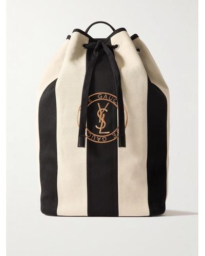 Saint Laurent Umhängetasche aus gestreiftem Baumwoll-Canvas mit Lederbesatz und Logostickerei - Schwarz