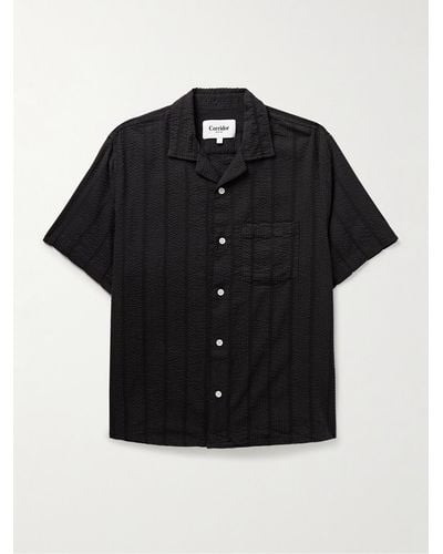 Corridor NYC Camp-collar Striped Cotton-seersucker Shirt - Black