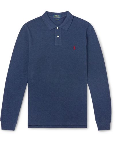 Polo Ralph Lauren Slim-fit Logo-embroidered Cotton-piqué Polo Shirt - Blue