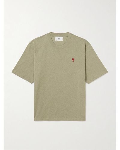 Ami Paris T-Shirt aus Baumwoll-Jersey mit Logostickerei - Natur