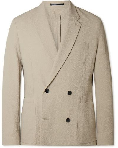 Paul Smith Double-breasted Cotton-blend Seersucker Blazer - Natural