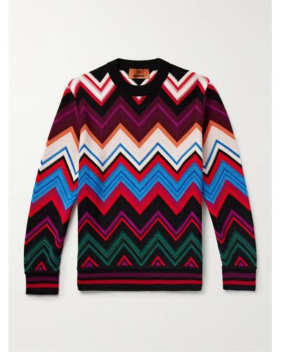 Missoni Chevron Crochet-knit Wool And Cotton-blend Sweater - Red