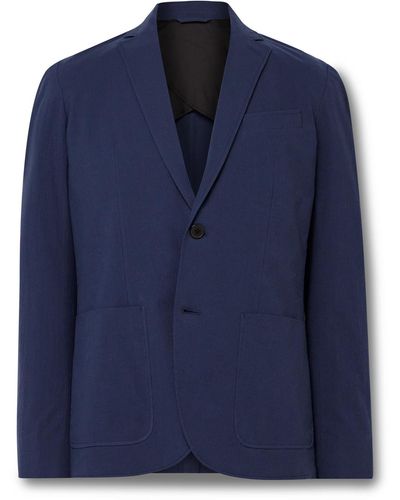 Club Monaco Slim-fit Unstructured Cotton-blend Seersucker Blazer - Blue