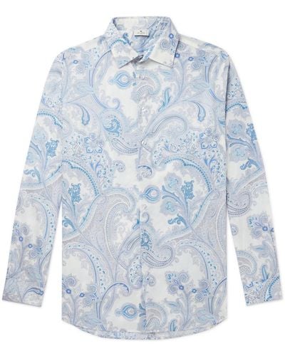 Etro Slim-fit Paisley-print Cotton-poplin Shirt - Blue