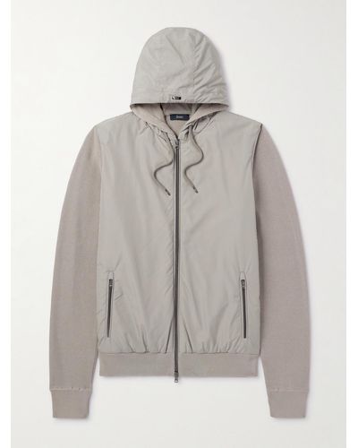 Herno Waffle-knit Cotton And Shell Hooded Jacket - Grey