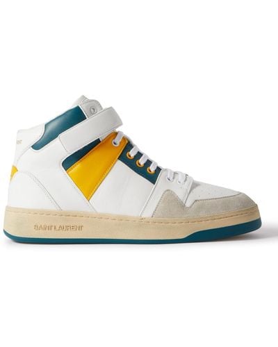 Saint Laurent Lax Colour-block Leather And Suede High-top Sneakers - White