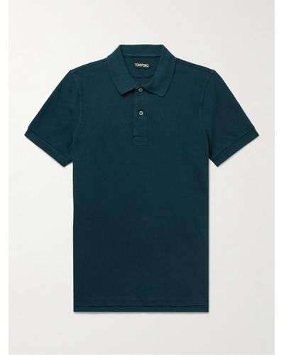 Tom Ford Garment-dyed Cotton-piqué Polo Shirt - Blue