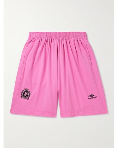 Balenciaga Wide-leg Logo-embroidered Cotton-jersey Shorts - Pink