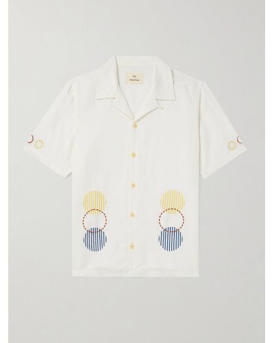 Folk Damien Poulain Convertible-collar Embroidered Linen And Cotton-blend Shirt - White