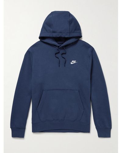 Nike Club Logo-Embroidered Cotton-Blend Jersey Hoodie - Blu
