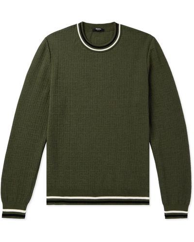 Balmain Monogrammed Merino Wool-blend Sweater - Green