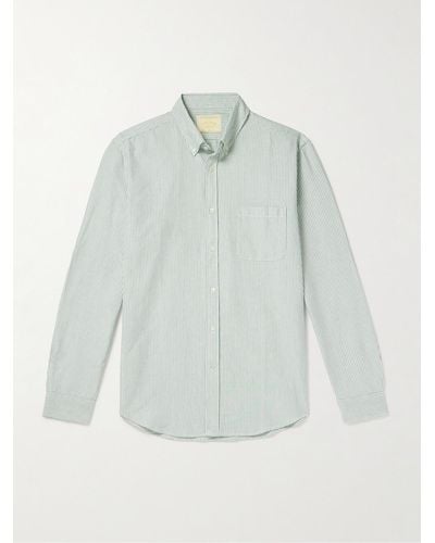 Portuguese Flannel Camicia in cotone Oxford a righe con collo button-down Belavista - Blu