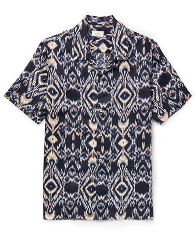 Altea Camp-collar Printed Linen Shirt - Blue