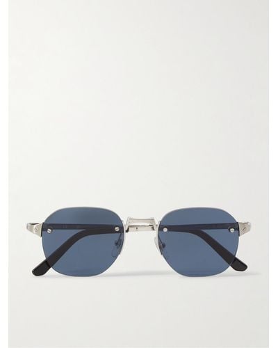 Cartier Santos De Cartier Rimless Oval-frame Silver-tone Sunglasses - Blue