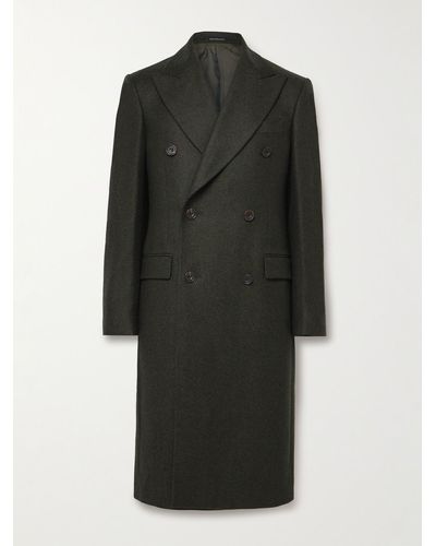 Richard James Double-breasted Striped Wool-twill Coat - Black
