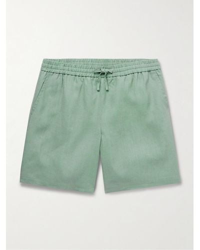 De Bonne Facture Easy Straight-leg Linen Drawstring Shorts - Green