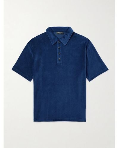 Loro Piana Cotton And Silk-blend Velour Polo Shirt - Blue