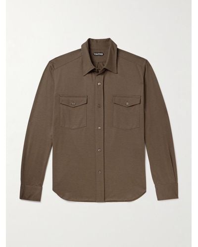 Tom Ford Camicia in misto seta e cotone - Marrone