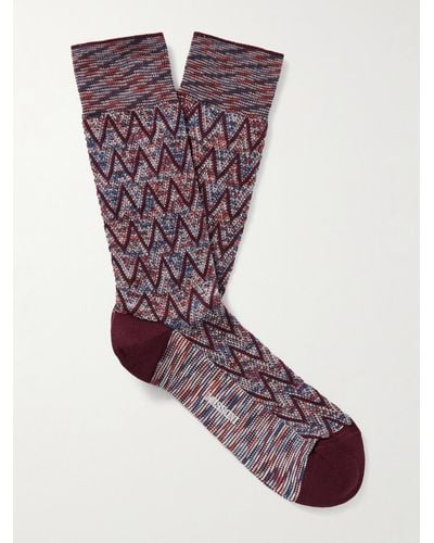 Missoni Socken aus einer Baumwollmischung in Häkelstrick mit Streifen - Lila