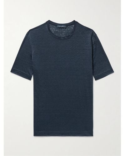 Thom Sweeney Slub Linen T-shirt - Blue