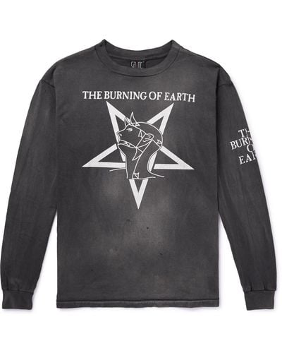 SAINT Mxxxxxx Burning Of Earth Distressed Printed Cotton-jersey T-shirt - Gray