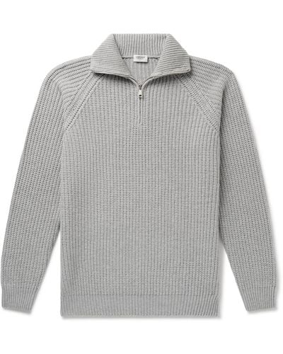 Ghiaia Ribbed Wool Half-zip Sweater - Gray