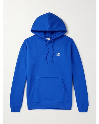 adidas Originals Essential Logo-embroidered Cotton-blend Jersey Hoodie - Blue