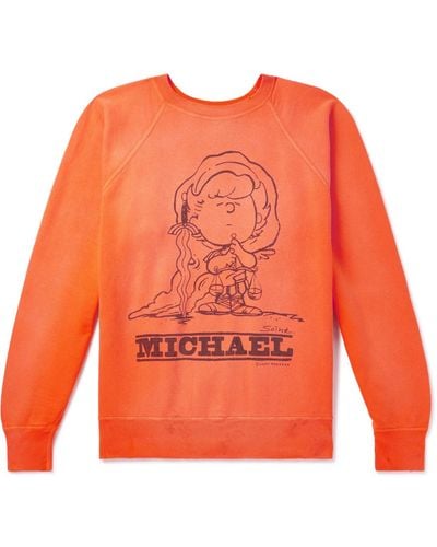 SAINT Mxxxxxx Michael Distressed Printed Cotton-jersey Sweatshirt - Orange