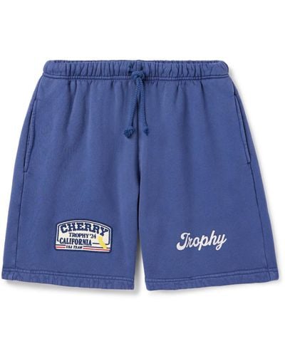 CHERRY LA Straight-leg Logo-appliquéd Cotton-jersey Drawstring Shorts - Blue