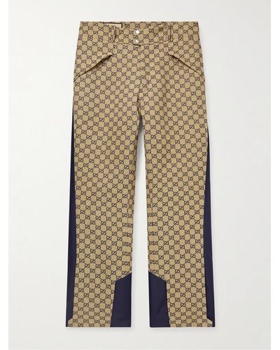 Gucci Straight-leg Panelled Monogrammed Cotton-blend Canvas Trousers - Natural