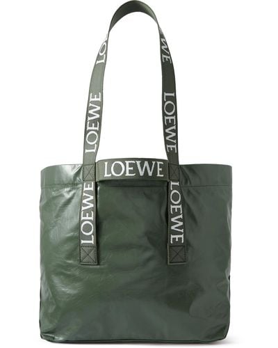 Loewe Webbing-trimmed Crinkled-leather Tote Bag - Green