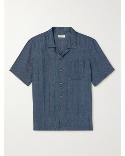 Universal Works Camicia in lino ricamato con colletto aperto Road - Blu