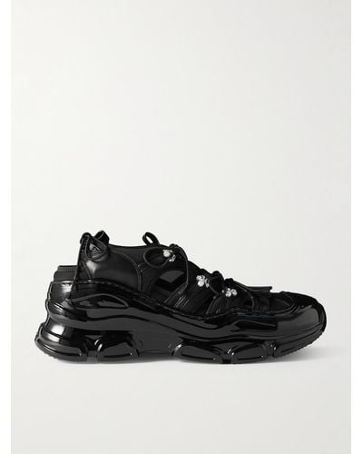 Simone Rocha Embellished Leather And Neoprene-trimmed Rubber Trainers - Black