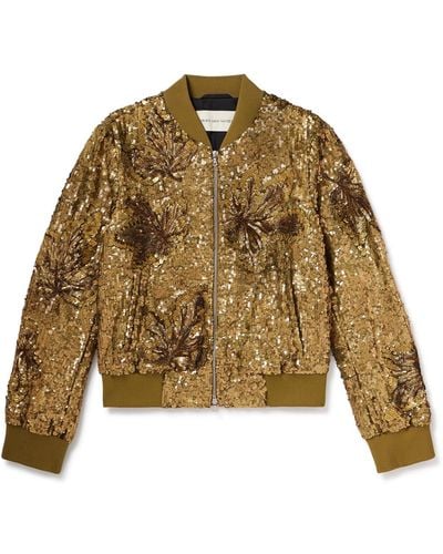 Dries Van Noten Embellished Sequinned Cotton Bomber Jacket - Natural