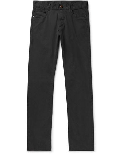 Canali Slim-fit Straight-leg Garment-dyed Cotton-blend Twill Pants - Black